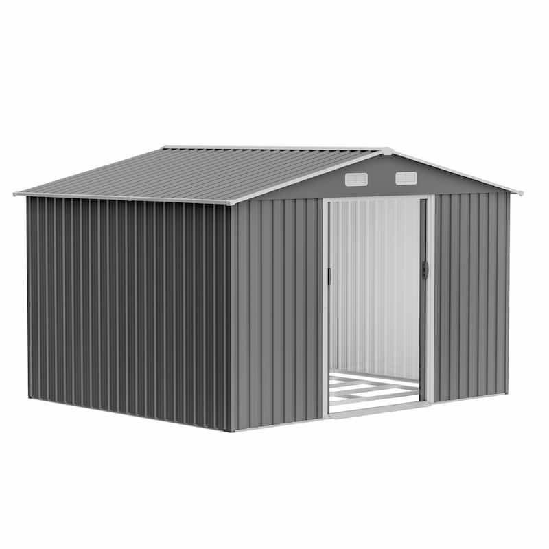10X8 FT Outdoor Tool Storage Shed with Metal Foundation & Lockable Doors