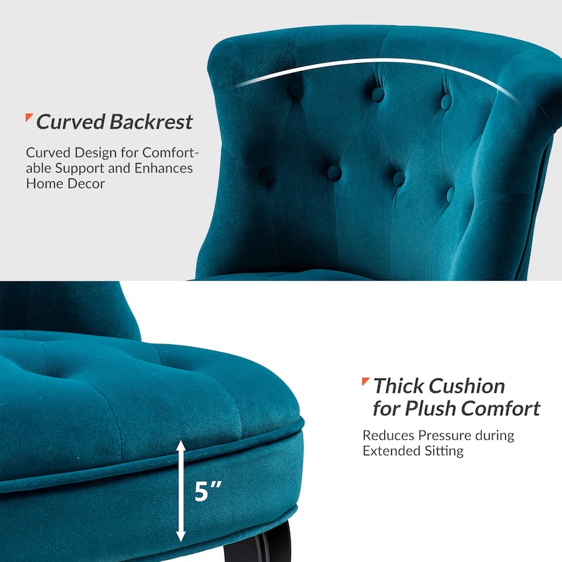 Paolino 25.1" Wide Traditional Velvet Button-tufted Back Stools with Wood Legs by HULALA HOME
