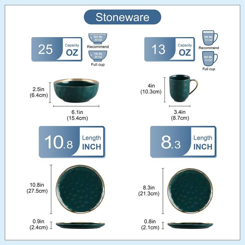 LOVECASA Matte 16-piece Stoneware Dinnerware Set with Gold Trim