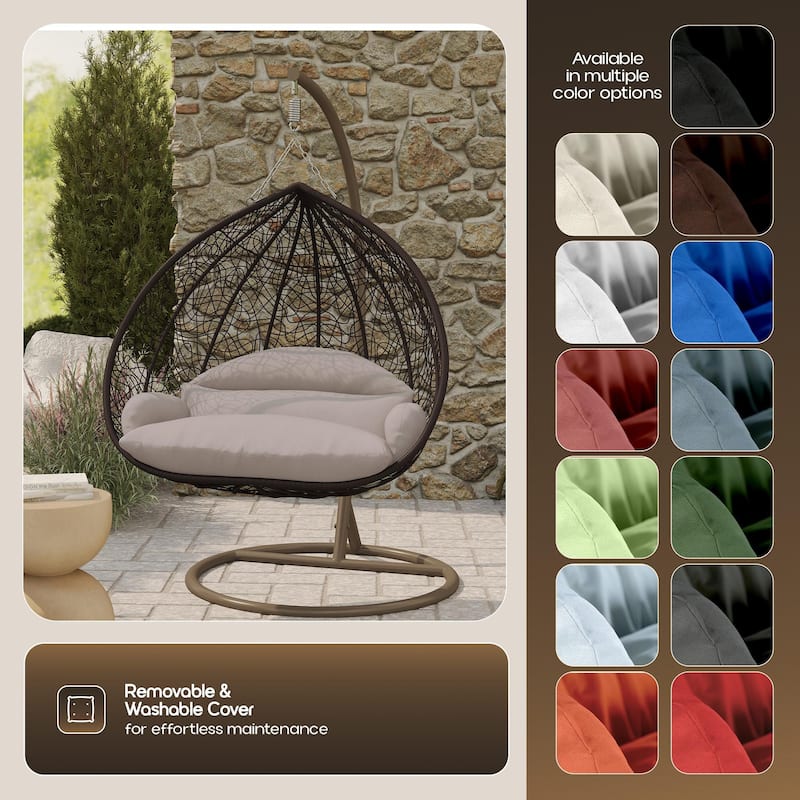 2-Person Egg Swing Chair in Brown Stainless Steel 2-Seater Porch Swing with Stand for Outdoor and Indoor - 77.95" Height