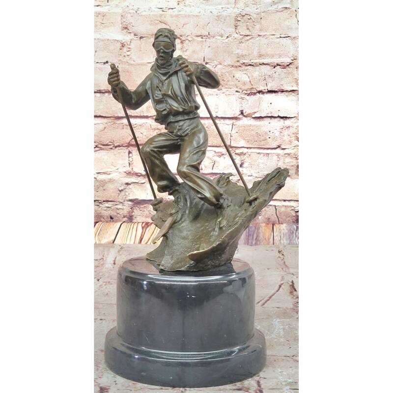 Skiing Skier Bronze Metal Sculpture Statue Trophy Snow Sports Athletics Art Decor