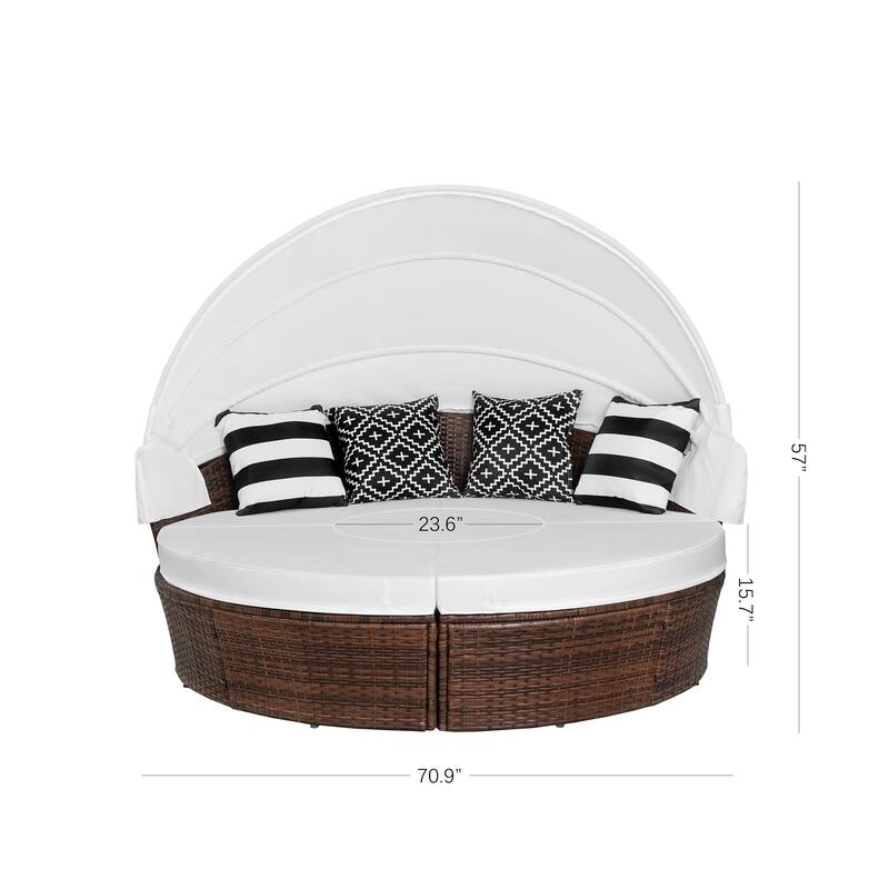 Ledel Wicker Outdoor Daybed 5-piece Sectional Sofa Set With Retractable Canopy and Cushions