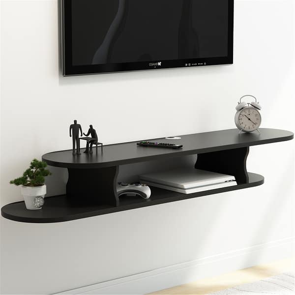 Shop 2 Tier Wall Mounted Media Console Floating Tv Shelf Tv Stand Overstock 31409948
