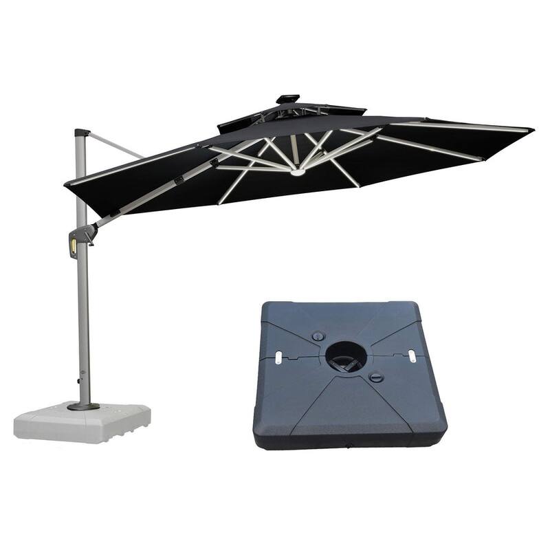 PURPLE LEAF 12 ft Double Top Solar powered LED Round Patio Cantilever Umbrella with Base - Black