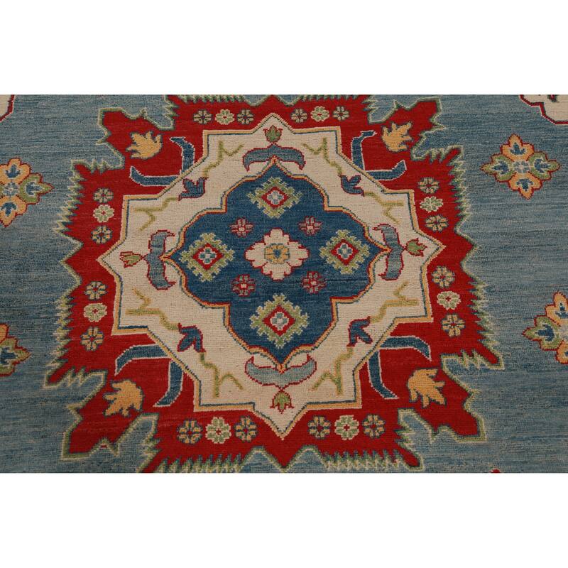 Hand Knotted Oriental 100% Wool Carpet Traditional Medallion Navy Blue & Blues Kazak Area Rug - 13' 7'' X 10' 1''
