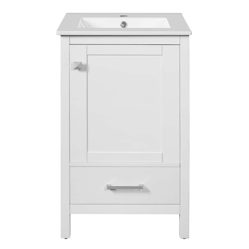 20-Inch Modern Bathroom Vanity with Ceramic Sink, Soft-Close Drawer & Door, Double-Layer Door Organizer, Divider Drawer