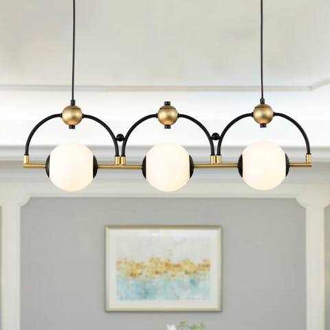 27" Polox Matte Black and Gold 3-Light Chandelier Opaque Globes - Matte Black-Gold