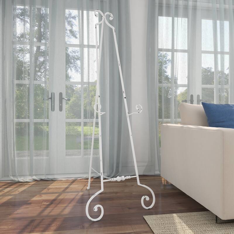 Metal Scroll Large Adjustable 3 Tier Display Easel with Chain Support - White - Roche River Decor