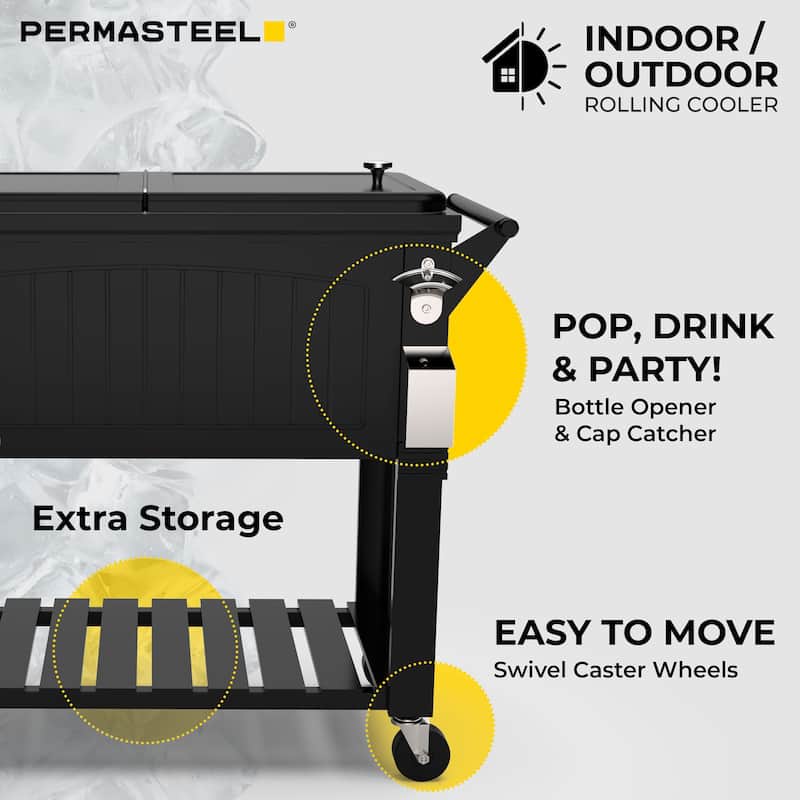 Permasteel 80-Qt Antique Furniture Style Rolling Patio Cooler, Black