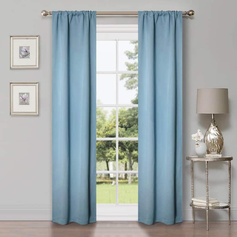 Superior Modern Solid Washable Room Darkening Curtains, Set of 2 Panels - 8PC- 26" x 84" - Light Blue