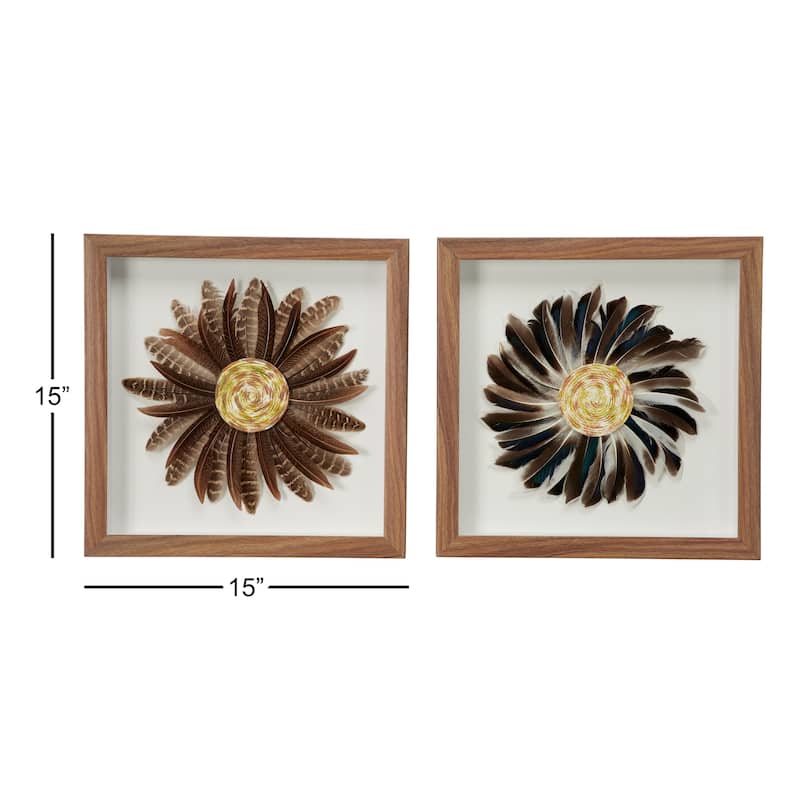 Wooden Bird Feather Shadow Box - Set of 2 Brown - Roche River Decor