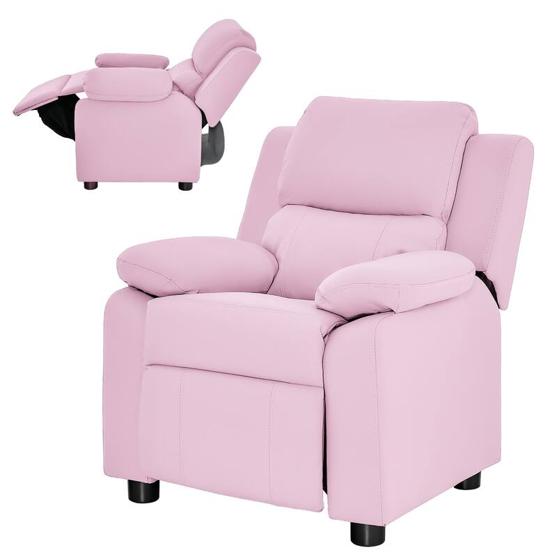Gymax Deluxe Padded Kids Sofa Armchair Recliner Headrest w/ Storage - Pink