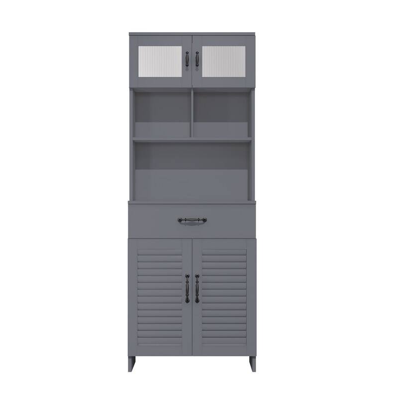 Water-Resistant MDF Bathroom Vanity with Louvered Doors, Tempered Glass Top Cabinet, and Decorative Hardware