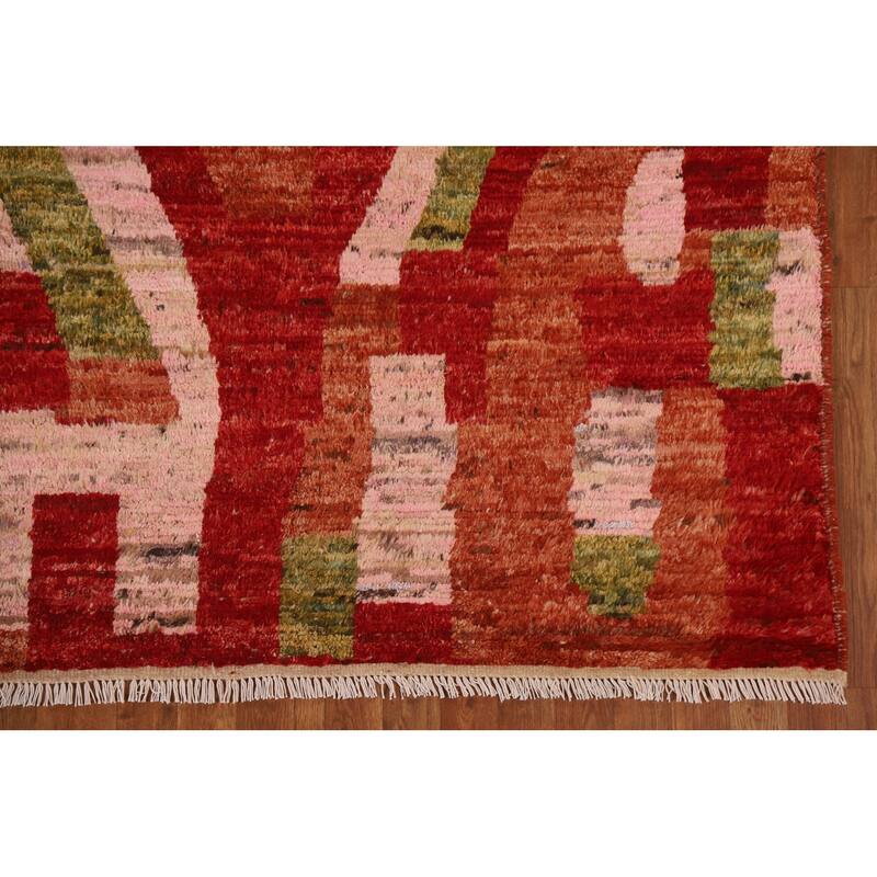 Hand Knotted Oriental 100% Wool Carpet Modern Abstract Multi-Colored Moroccan Area Rug - 8' 3'' X 5' 3''