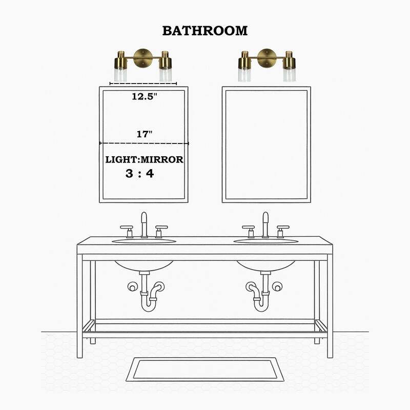 Modern 2/3-Light Dimmable Gold Bathroom Vanity Light Cylinder Glass Wall Sconces