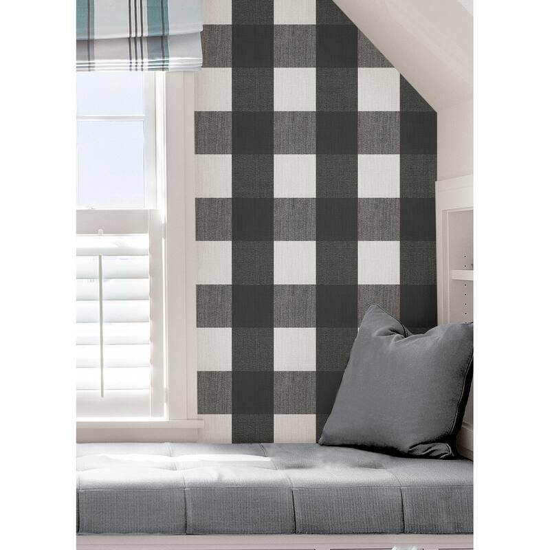 NuWallpaper Charcoal Buffalo Plaid Plaid Peel & Stick Wallpaper