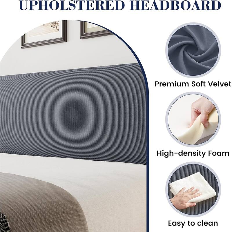Platform Bed Frame with Upholstered Wingback Headboard
