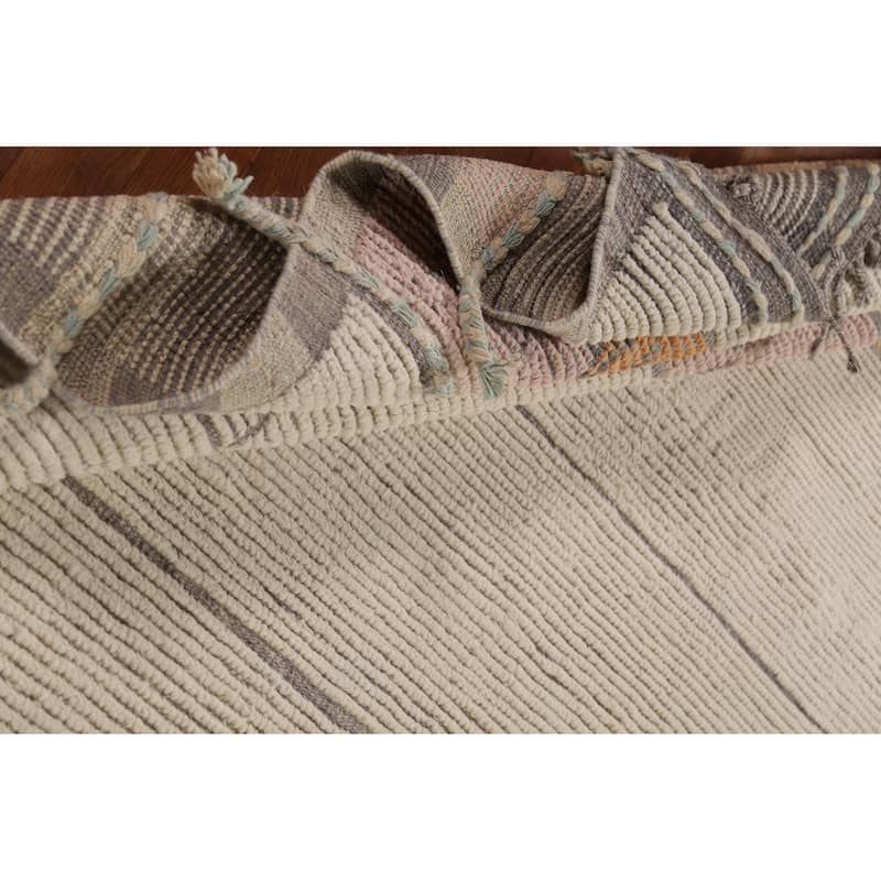 Moroccan Oriental Area Rug Handmade Beige Wool Carpet - 8'11"x 12'6"