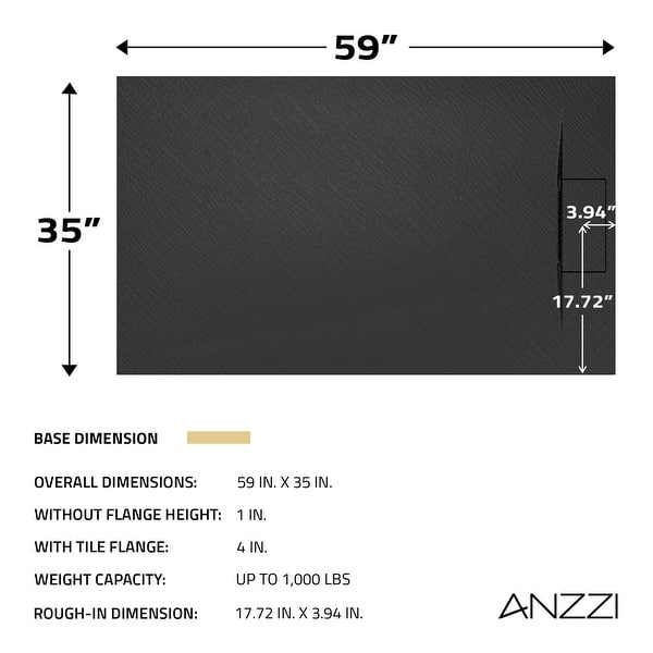 dimension image slide 0 of 4, ANZZI Borderless Series 59 in. Barrier-Free Curbless Shower Base with Reversible Drain, Slip-Resistant & ADA Compliant