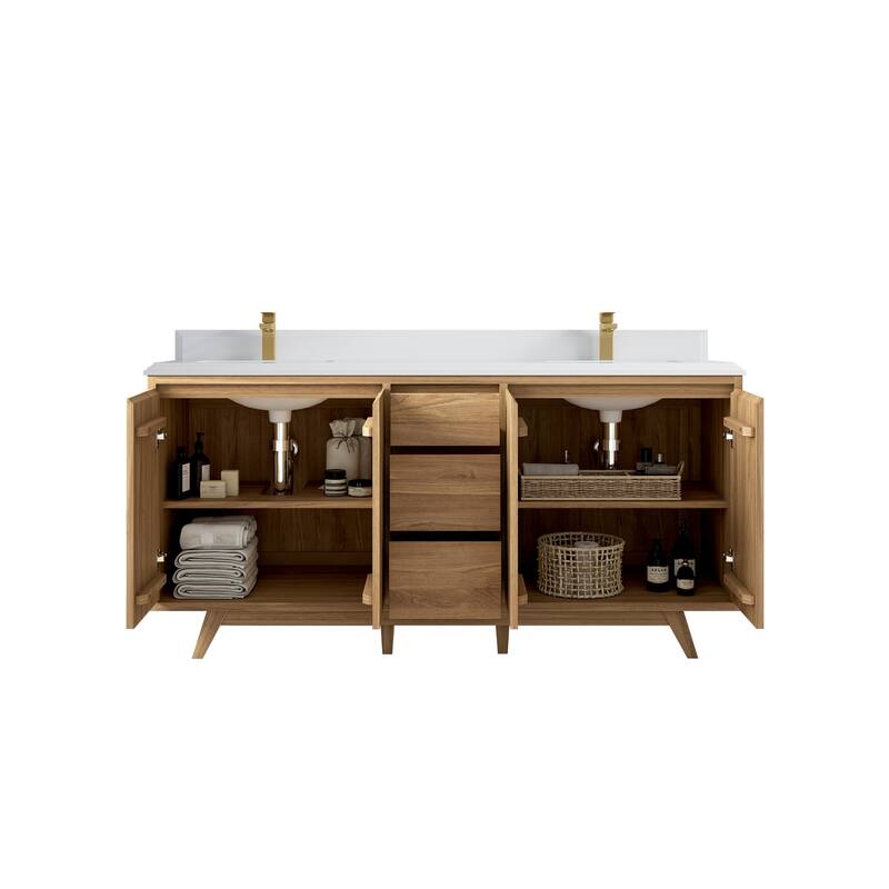 Willow Collections 72 in. W x 22 in. D s Madison Teak Double Sink Bathroom Vanity with Countertop