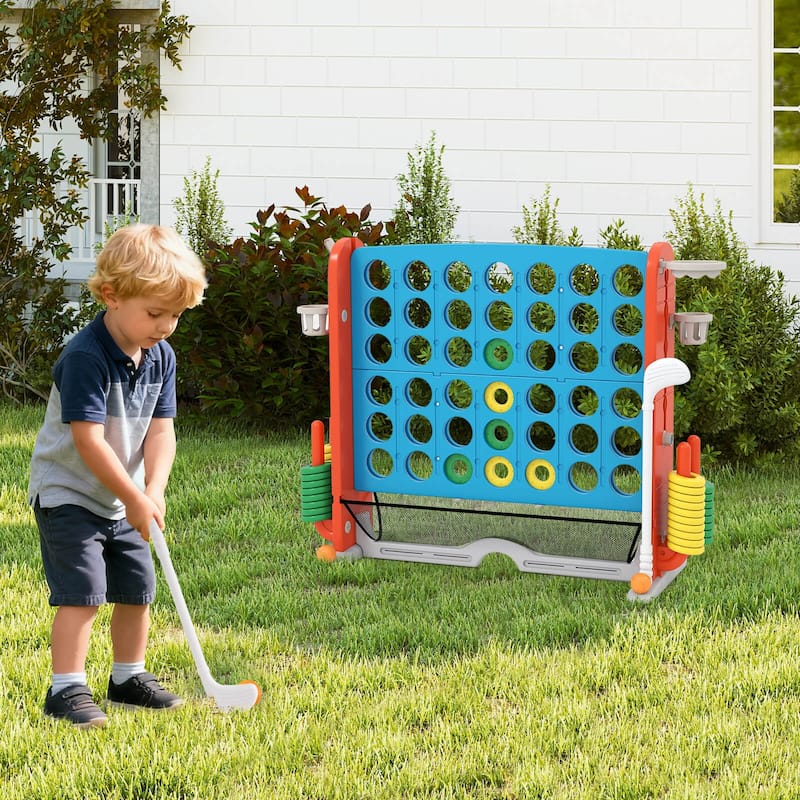 Costway Giant 4-in-a-Row Game Set with Ring-toss, Basketball Hoop, - See Details
