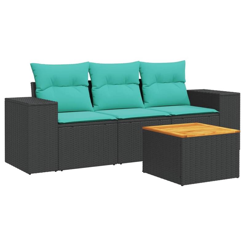 vidaXL 4 Piece Patio Sofa Set with Cushions Black Poly Rattan - 21.7" x 24.4" x 27.2"
