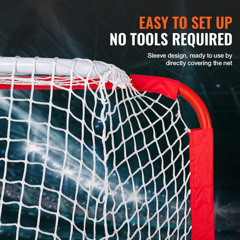 White-Red Steel Hockey Goal with Mesh Net and Oxford Cover