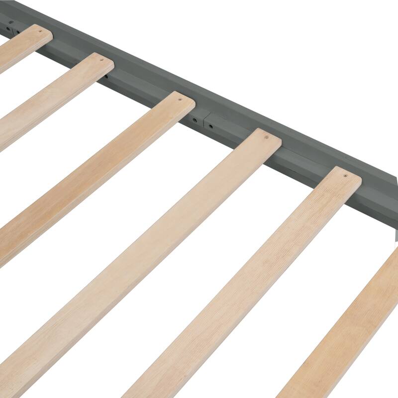 Full-Over-Full Bunk Bed with Twin Trundle, Storage, and Guard Rail in Gray