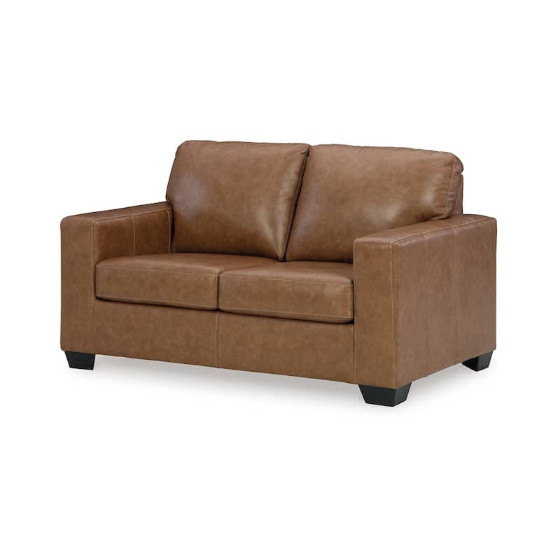Miller Loveseat, Plush Caramel Brown Real and Faux Leather 62 Inch