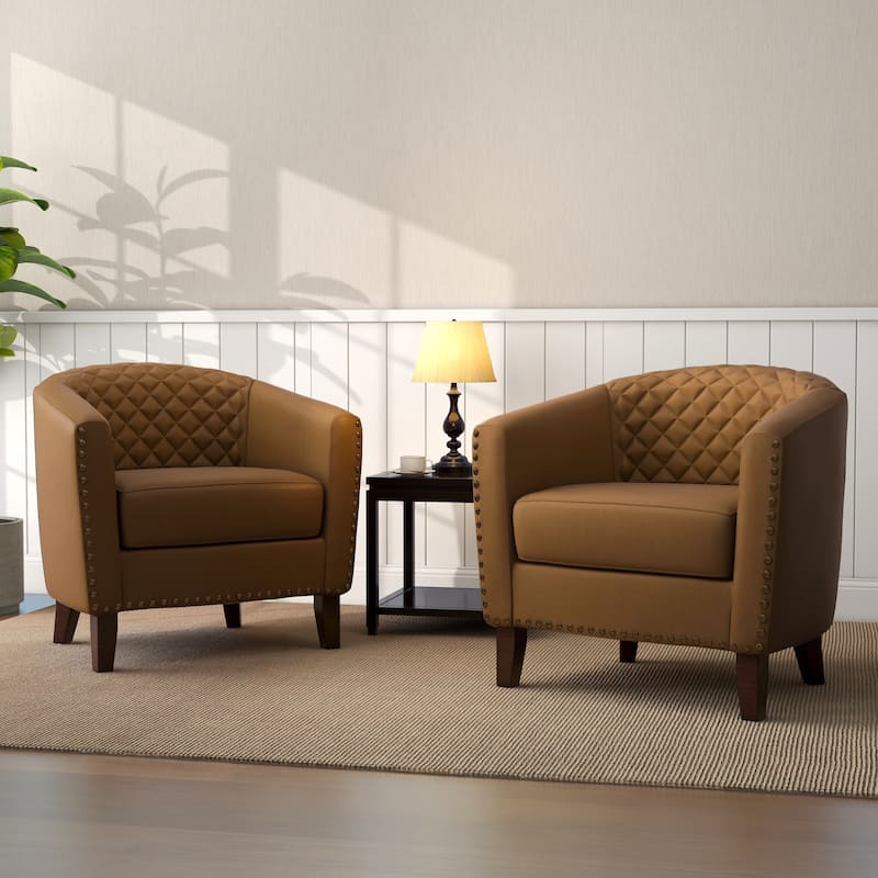Faux Leather Barrel Accent Chair - 2Pack - Coffee-2Pack