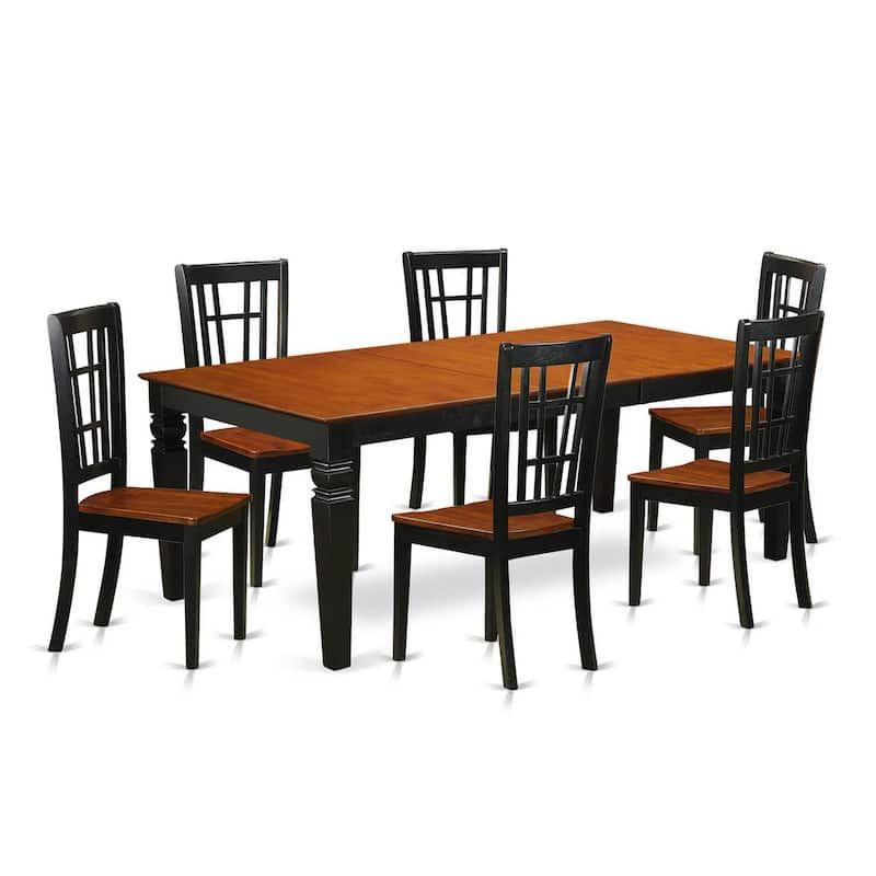Modern Dining Set 7 Piece - Rectangle Table with Leaf & 6 Chairs - Black Cherry Finish - Kitchen Set