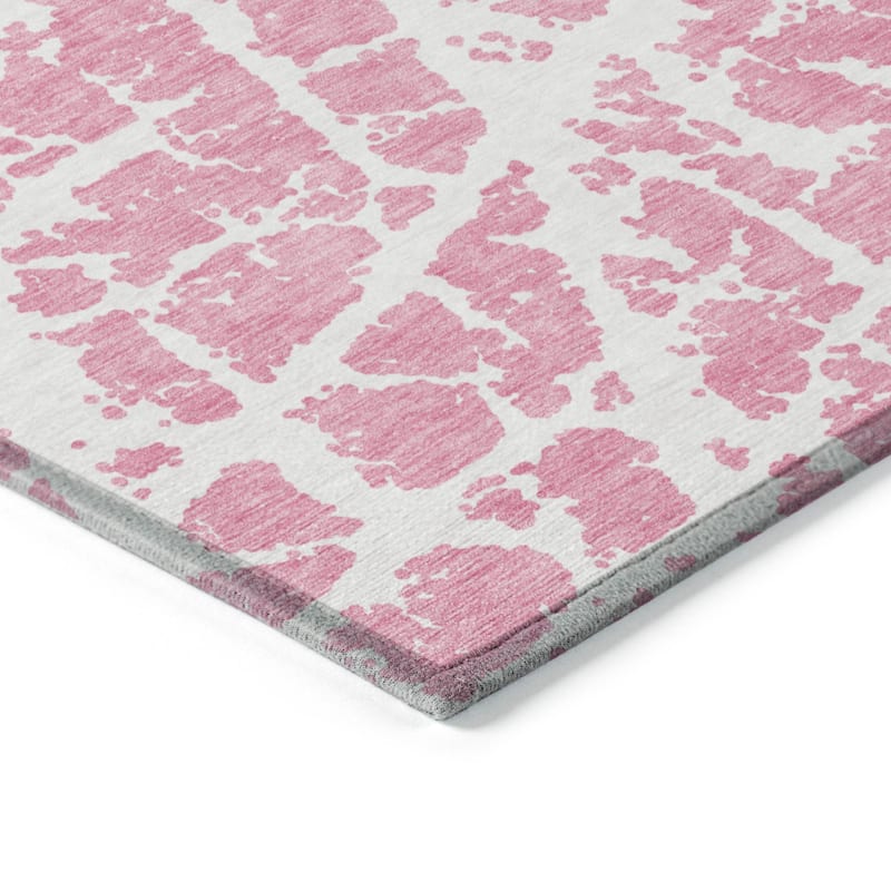 Machine Washable Indoor/ Outdoor Transitional Pink Crackle Chantille Rug