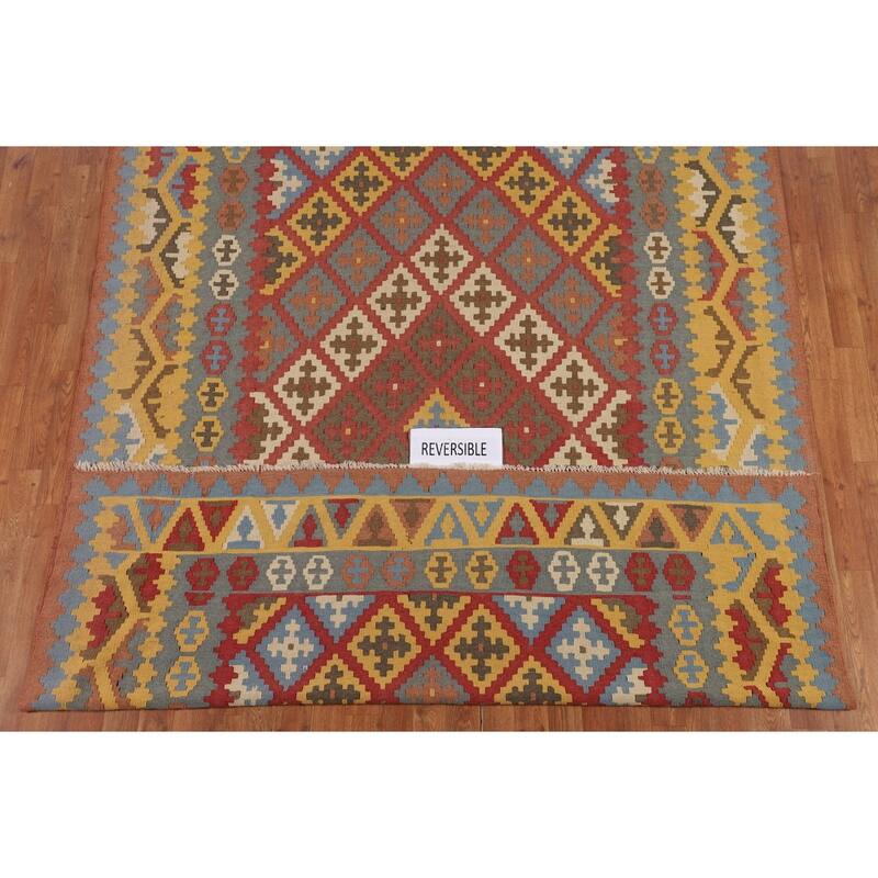 Geometric Kilim Persian Vintage Area Rug Flatweave Wool Carpet - 6'7"x 9'6"