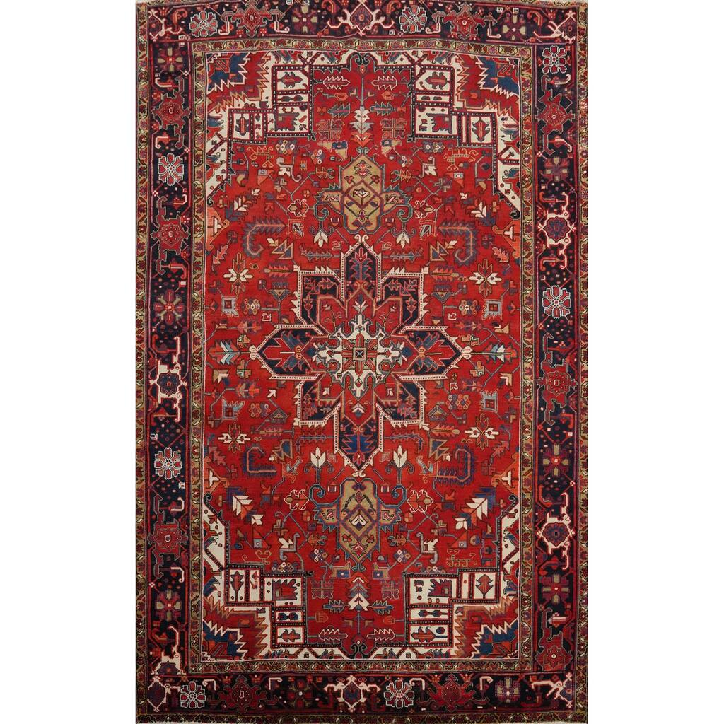 Hand Knotted Oriental 100% Wool Carpet Traditional Medallion Red Heriz Area Rug - 10' 9'' X 7' 6''