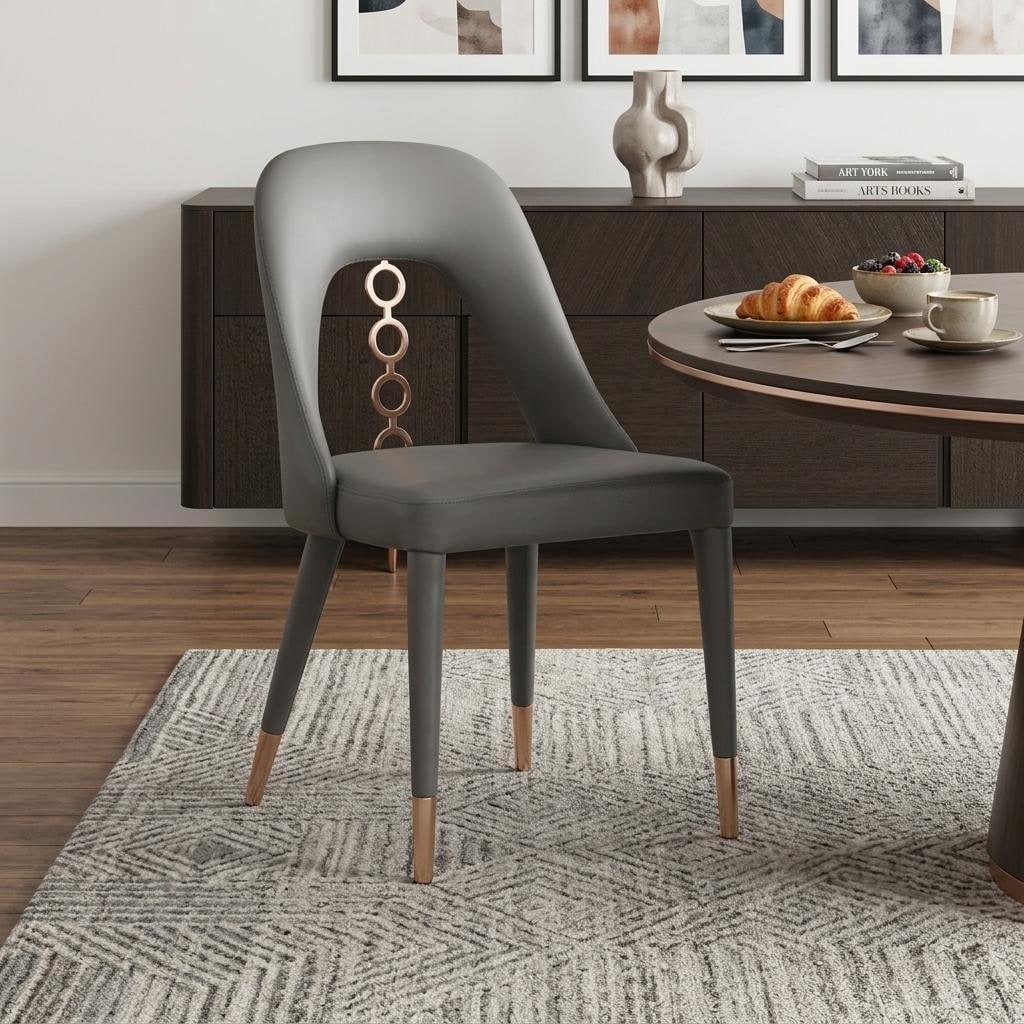 HomeRoots Set of Two Gray Upholstered Faux Leather Dining Side Chairs - 19.00 in. x 34.00 in. x 22.00 in.