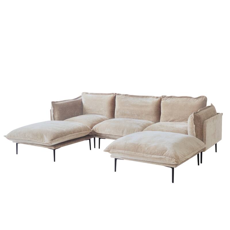 Living Room Furniture Velvet Sectional Sofa Modern Modular Sofa Deep Seat Upholstered Cloud Couch with 2 Ottomans