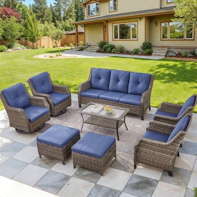 Gymojoy Outdoor Swivel Chairs Patio Sofa with Ottomans set - Grey