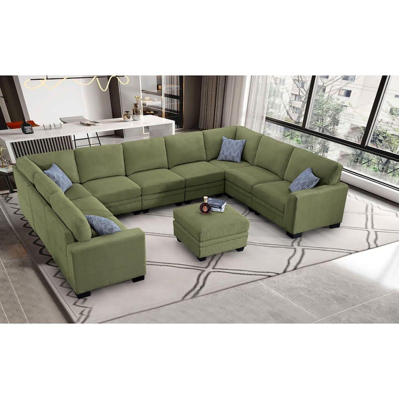 10 PCS Corduroy Flexible Combination Sectional Sofa - Olive