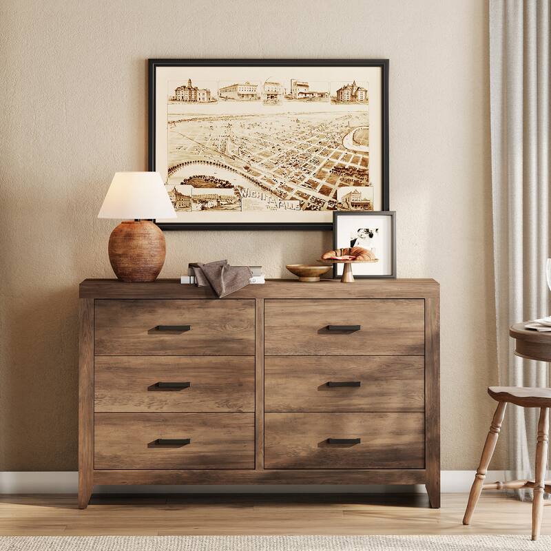 WAMPAT 106'' Rustic TV Stand Dresser - Farmhouse Entertainment Center with 12 Storage Drawers