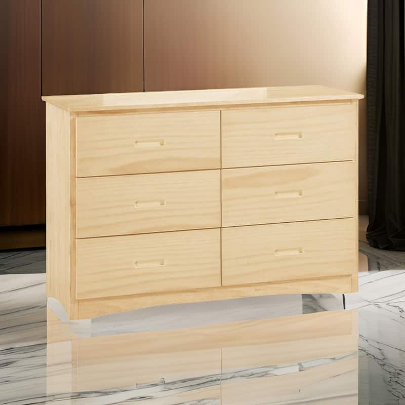 Catherine 48 Inch Kids Dresser, 6 Drawers, Natural Pine Brown Wood Finish