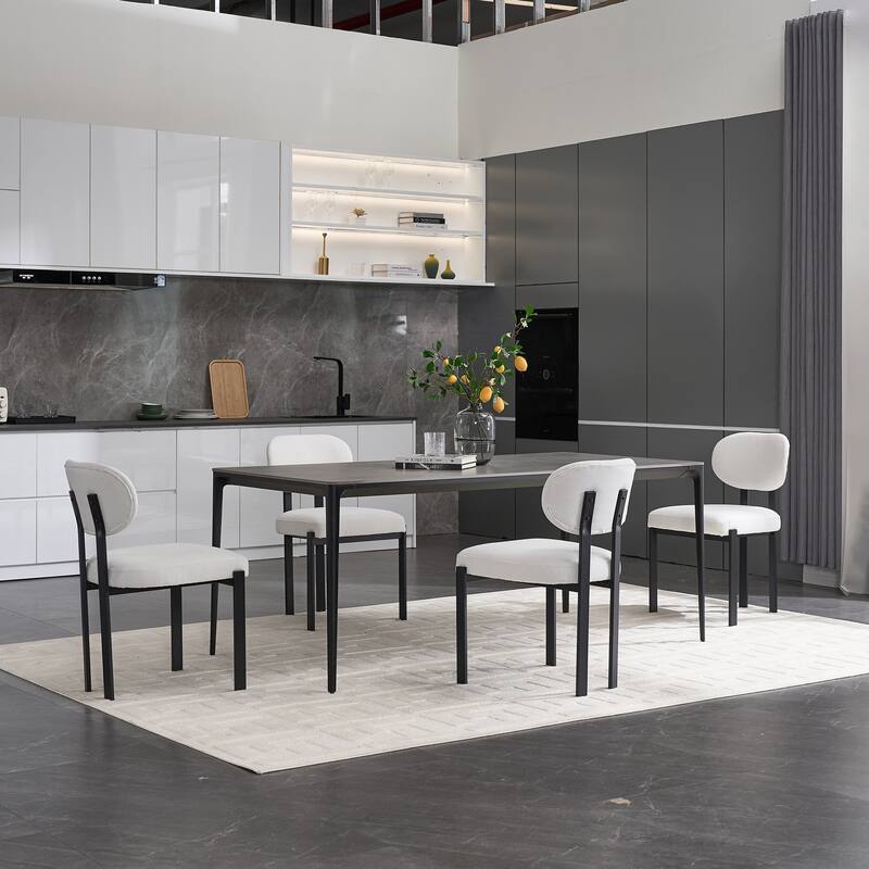 Modern Curved 2 Piece Kitchen Dining Chairs with Cushions, Backrest, Metal Legs for Dining Room Kitchen Living Room Bedroom