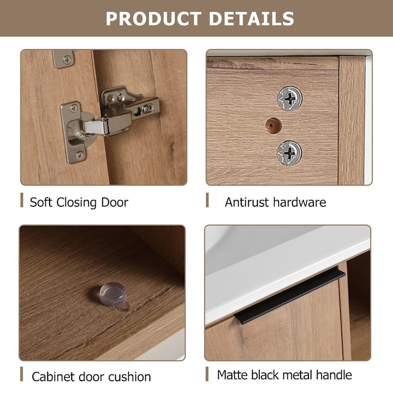 30 inch Wall-Mounted Bathroom Vanity Set in Imitative Oak with Integrated Ceramic Sink