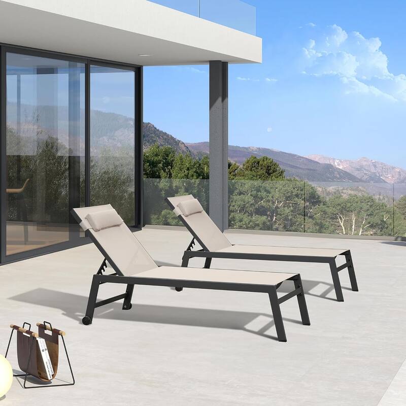 PURPLE LEAF Lounge Chair Set for Outside Aluminum Patio Recliner with Side Table and Pillow Beach Sunbathing Tanning Chairs