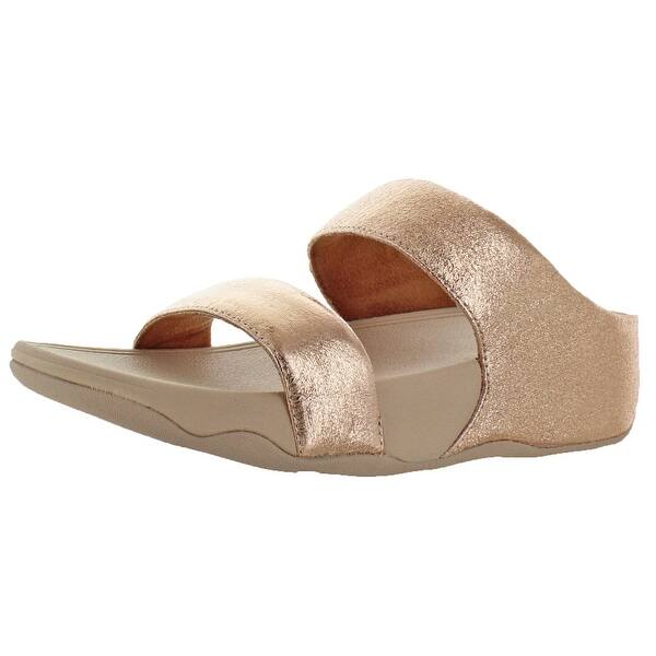Shop Fitflop Women S Lulu Glitzy Slide Leather Wedge Sandals Overstock 27093123