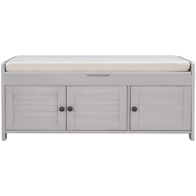 Storage Bench with 3 Doors Shoe Bench with Removable Cushion