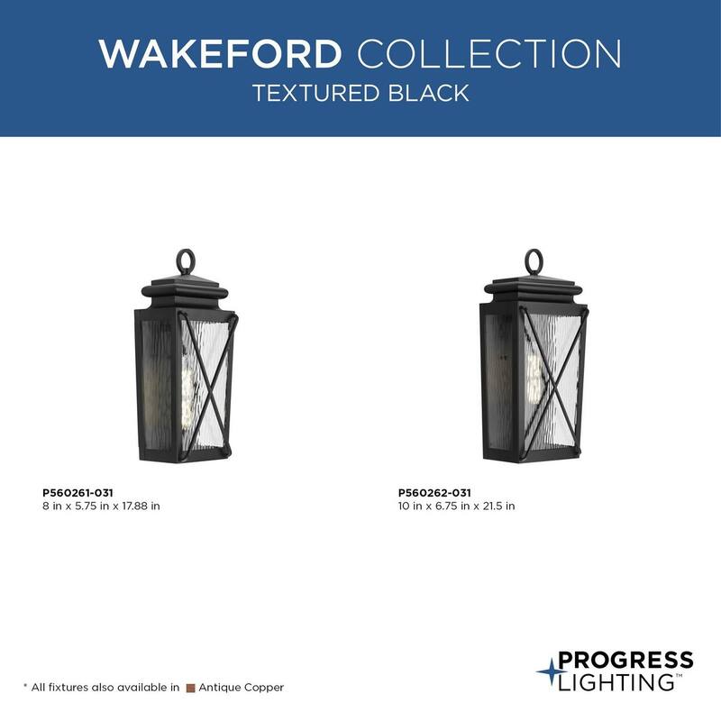 Wakeford One-Light Textured Black Transitional Outdoor Small Wall Lantern - 8 in x 5.75 in x 17.88 in