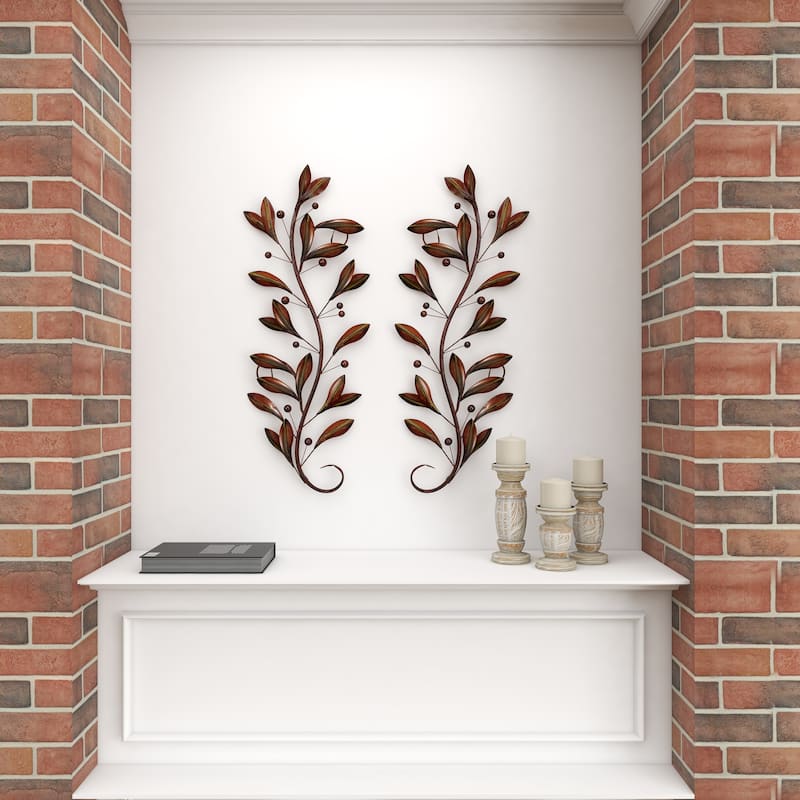 Metal Leaf Vine Home Wall Decor - Set of 2 Brown - Roche River Decor