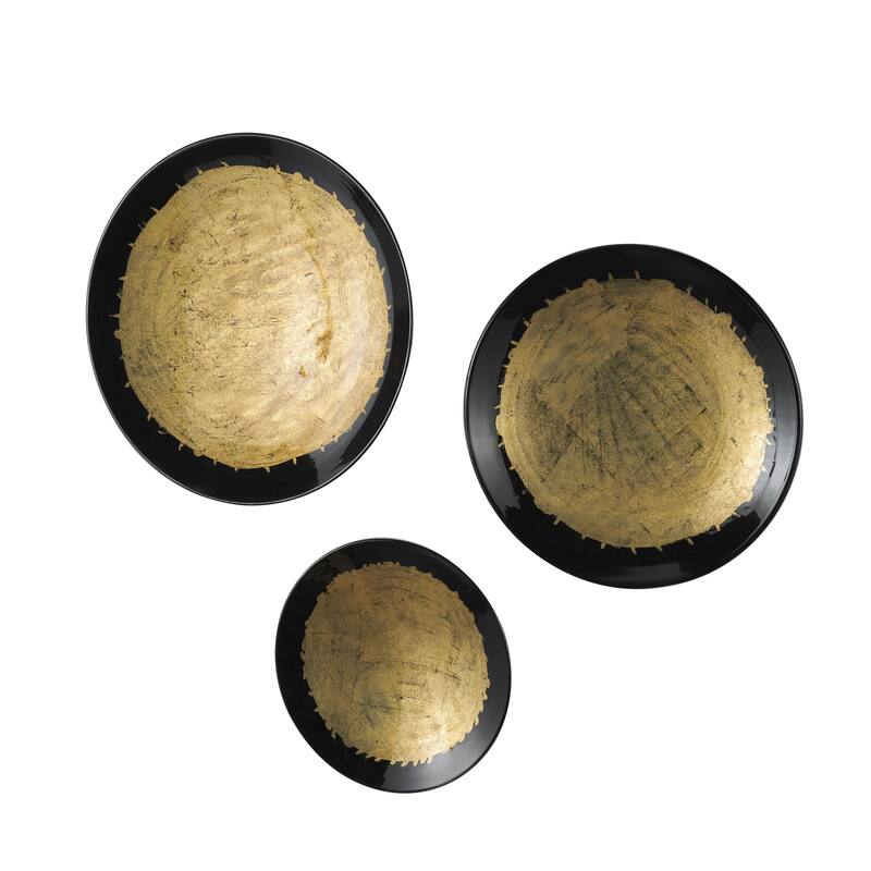 Metal Abstract 3D Circular Disk Home Wall Decor - Set of 3 Gold, Dark Blue, White - Roche River Decor