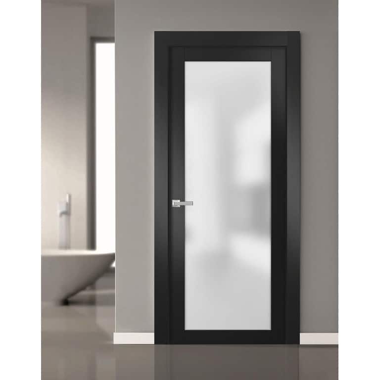 Modern Solid French Door Frosted Glass Handle / Planum 2102 Black Matte
