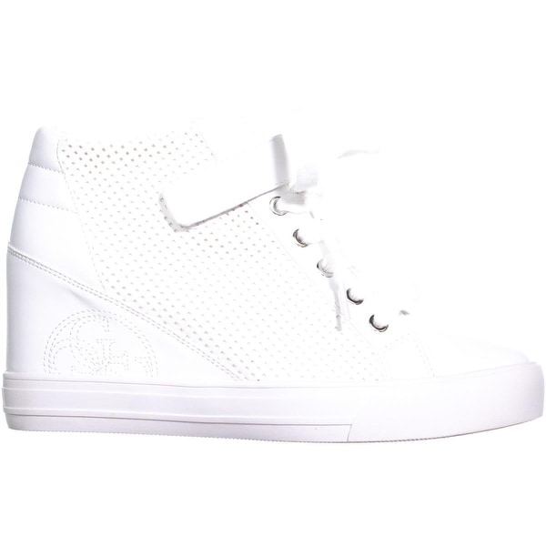 guess white wedge sneakers